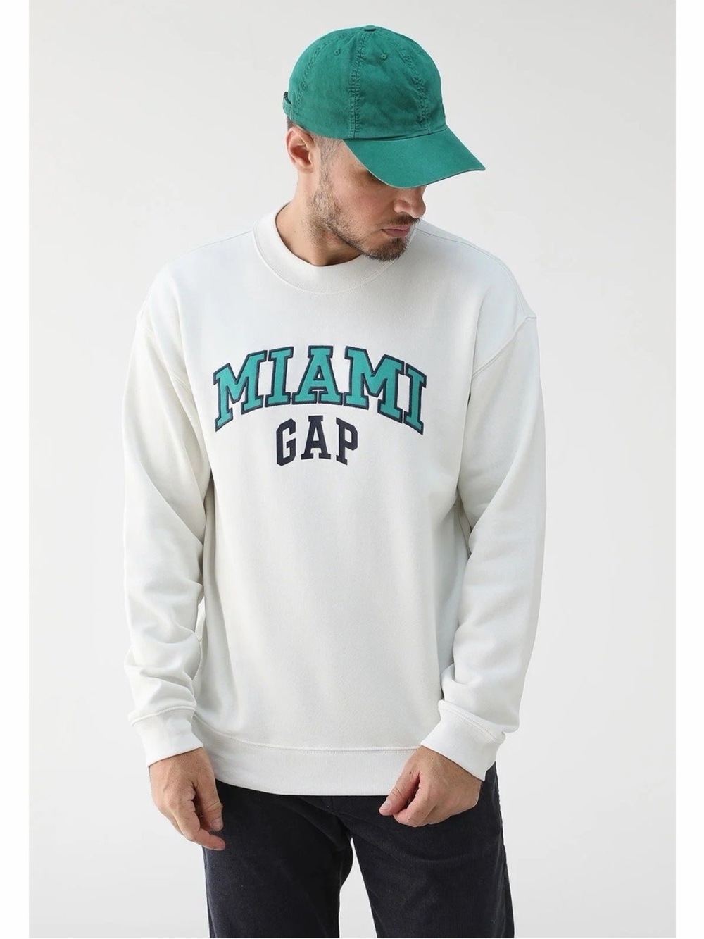 GAP Miami Logo Crewneck Sweatshirt Women’s Small Ivory Green Pullover NWT